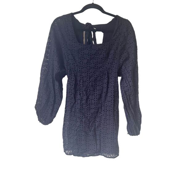 FREE PEOPLE Lovey Dovey‎ Eyelet Puff Sleeve Dress Sz 2 - Picture 2 of 5